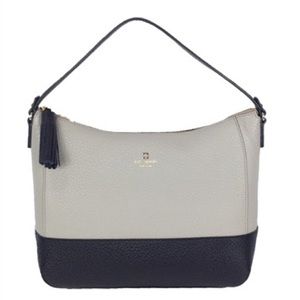 KATE SPADE SOUTHPORT AVENUE CATHY LEATHER HOBO BAG PURSE BEIGE BLACK CLOCKTOWER